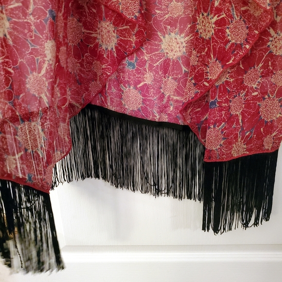 Lularoe Monroe S Maroon With Beige Flowers Black Fringe NWT - Picture 4 of 10